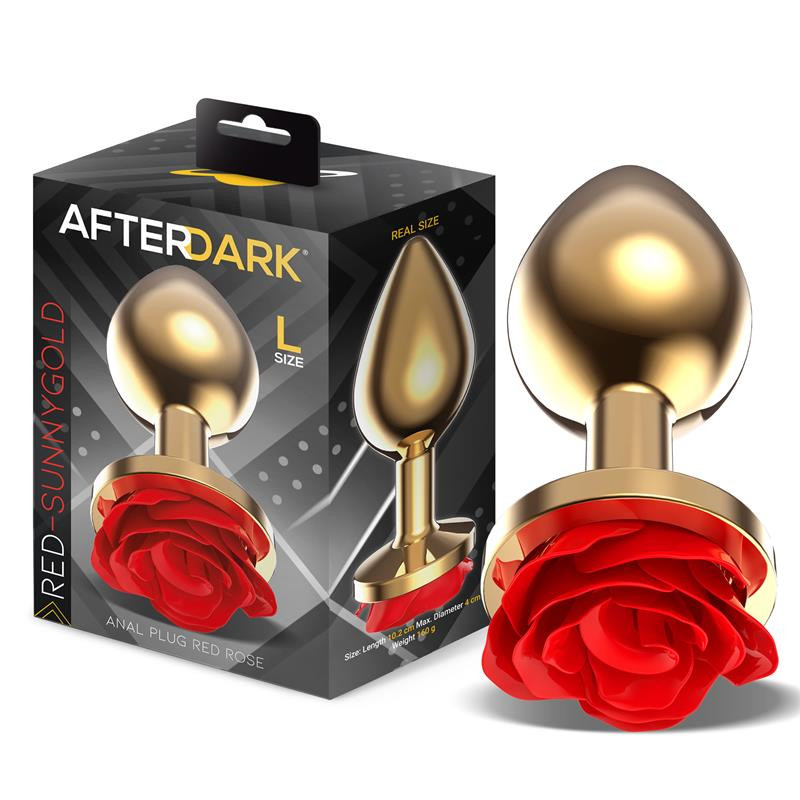 Plug Anal de Metal Dorado con Rosa Roja en la Base Talla L