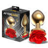 Plug Anal de Metal Dorado con Rosa Roja en la Base Talla L