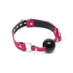 Mordaza Cuero Silicona Rosa Ajustable